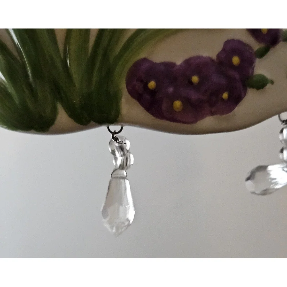 Home Interiors Floral Ceramic Candle Holder Hanging Crystal Prisms Cottage Decor